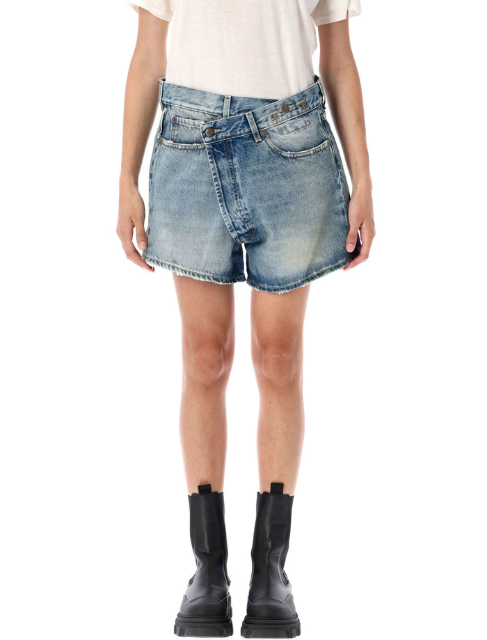 R13 Crossover Denim Shorts Distressed R13