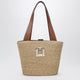 Roger Vivier Viv' Skate Shopping Bag In Beige/Cognac Raffia