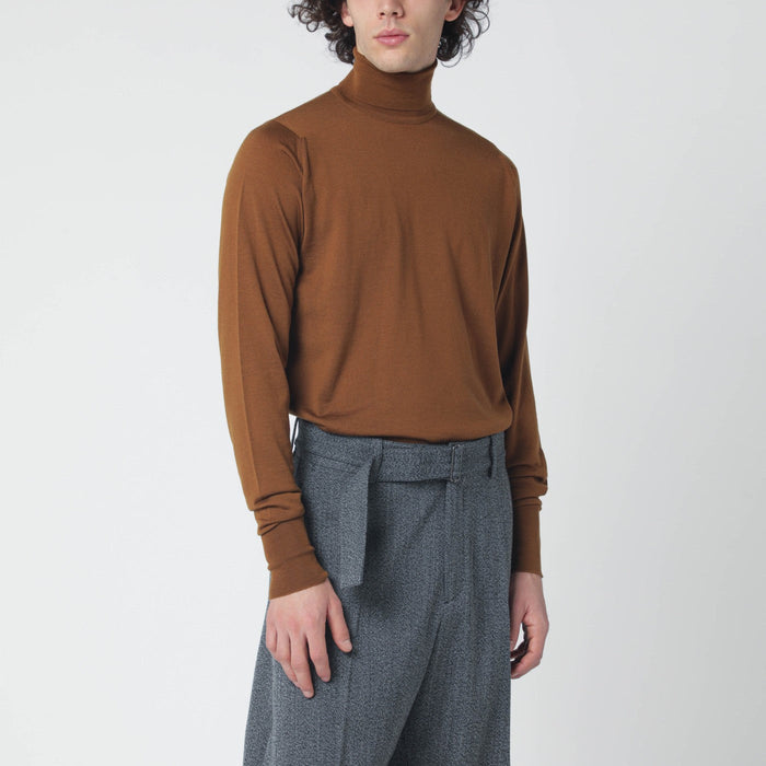 John Smedley Brown Wool Turtleneck Sweater