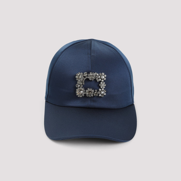 Roger Vivier Navy Blue Satin Rv Flower Strass Cap