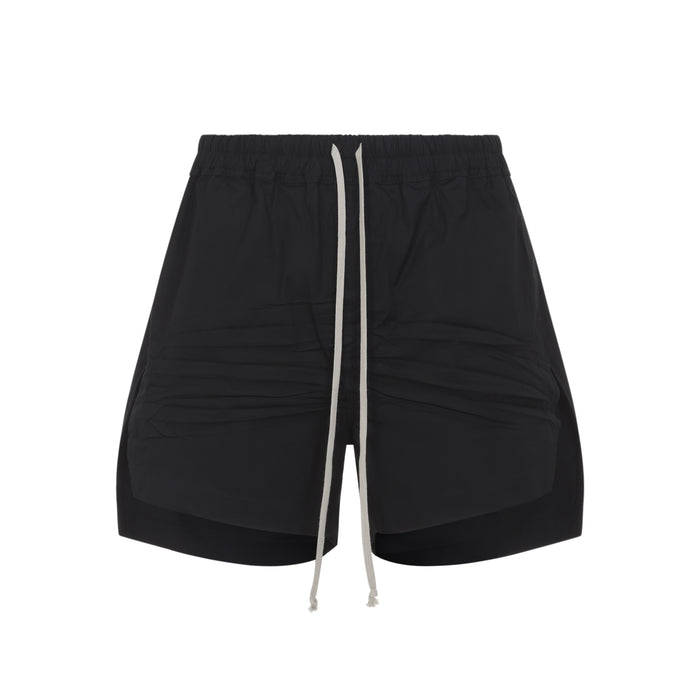 Rick Owens Black Drawstring Shorts In Cotton Poplin