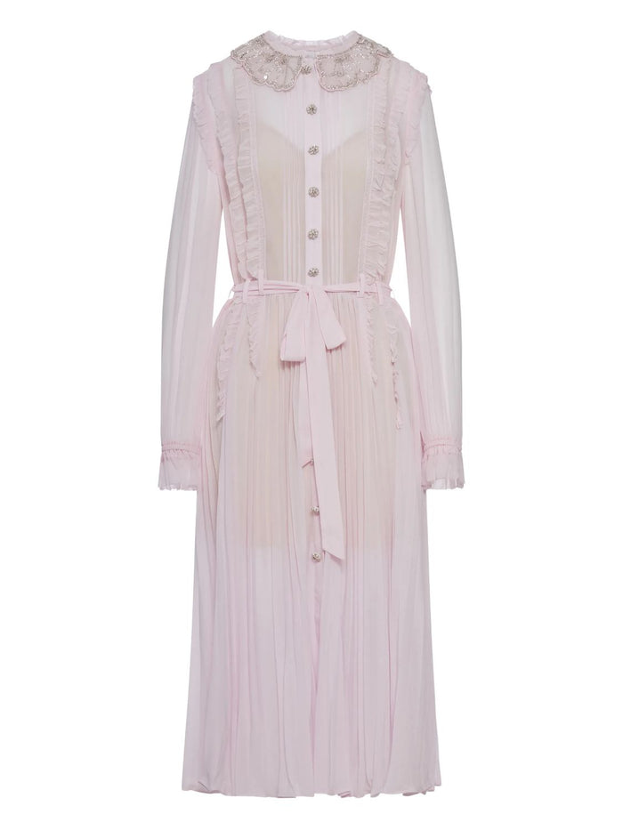 Self-Portrait Pink Midi Dress With Glitter Details And Neck