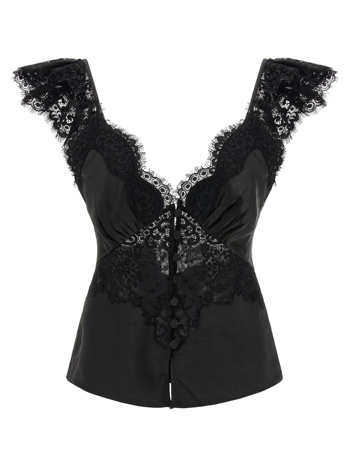 Self Portrait 'Black Satin Lace' Top