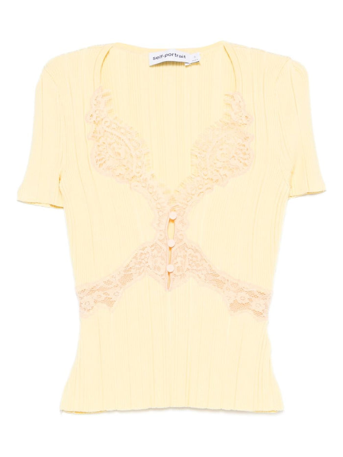 Self-Portrait Yellow Ss Top Pleated Nude Embroidery