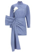 Self Portrait 'Blue Cotton Tie Side Mini' Dress