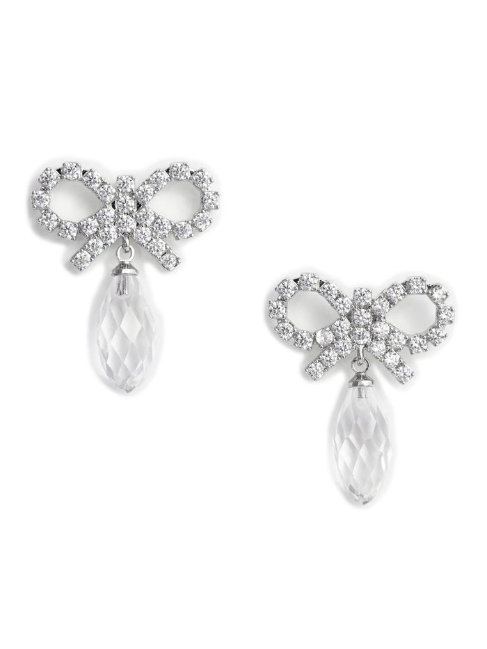 Self-Portrait Bow Crystal Droplet Earrings