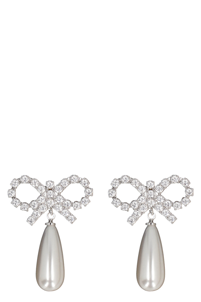 Self-Portrait Crystal Bow Pearl Earrings