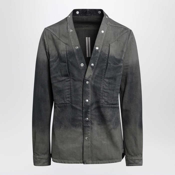 Rick Owens Vneck Shirt In Grey Degradé Denim