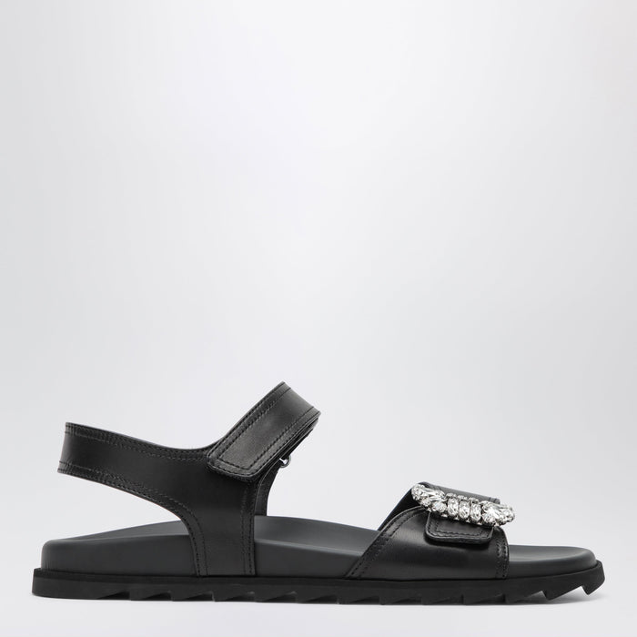 Roger Vivier Black Leather Sandals With Crystal Buckle