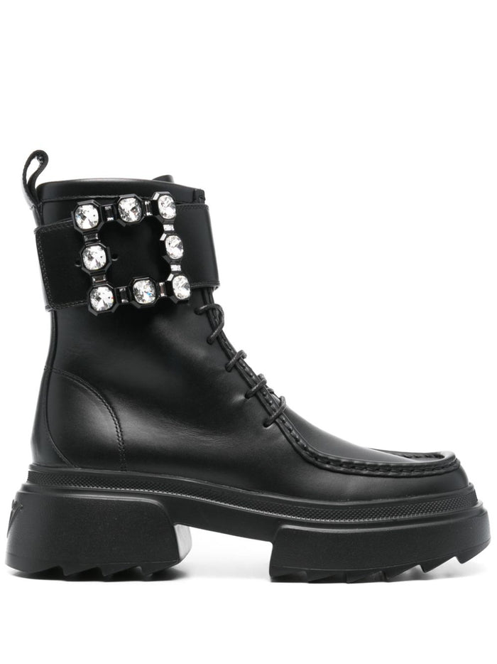 Roger Vivier Wallaviv Strass Buckle Leather Boots