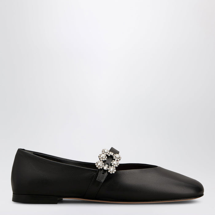 Roger Vivier Black Leather Efflorescence Ballet Flats With A Strap