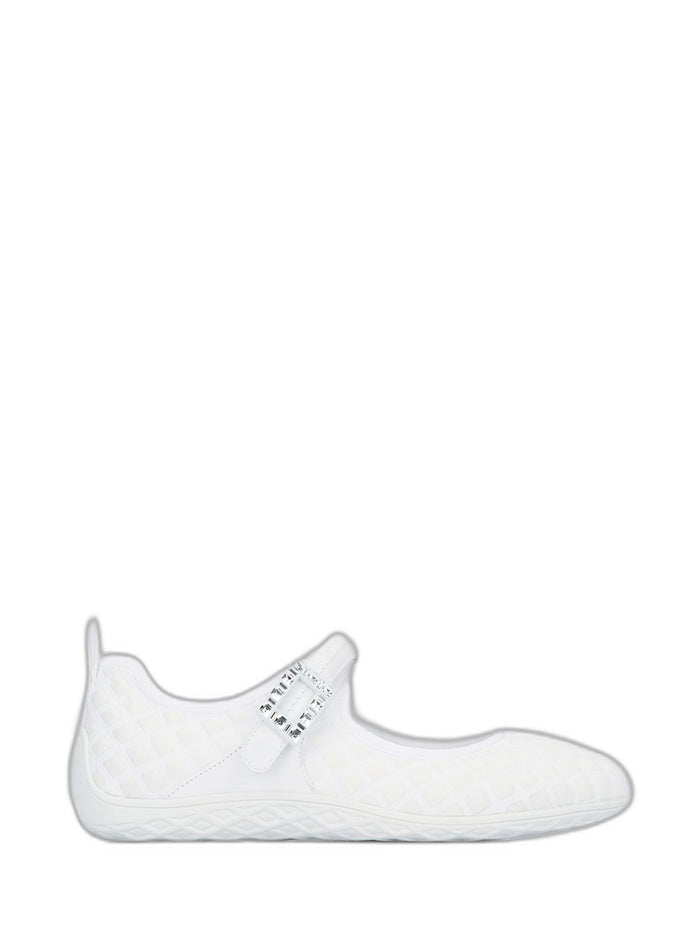 Roger Vivier Viv Low Ballerina Flats With Fabric Strap In White