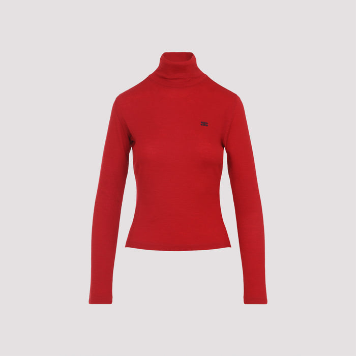 Celine Red Wool Turtleneck Top