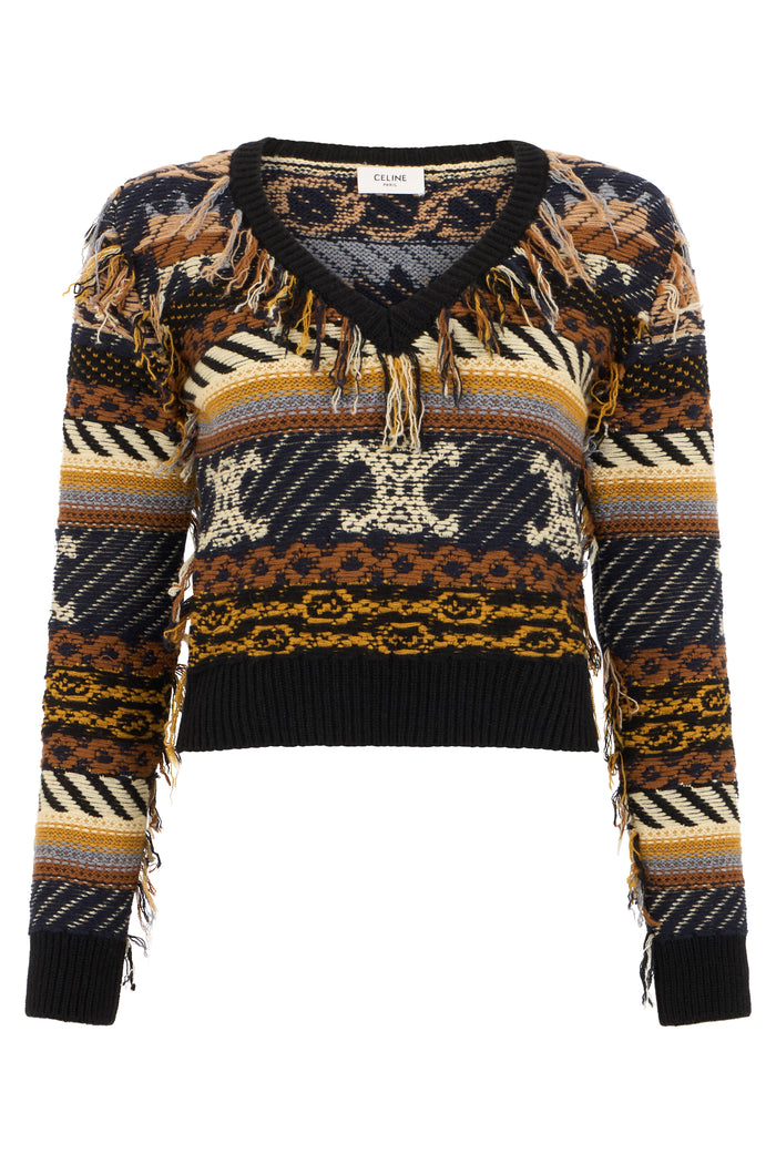 Celine Sweater With V-Neck In Cashmere Jacquard