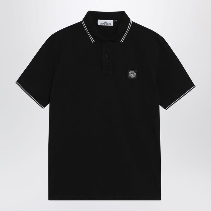Stone Island Black Polo With Compass Logo Patch