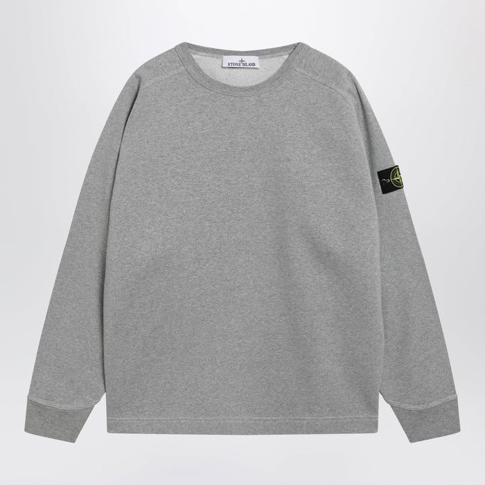 Stone Island Oversized Crewneck Sweatshirt With Raglan Sleeves In Melange Cotton In Grey