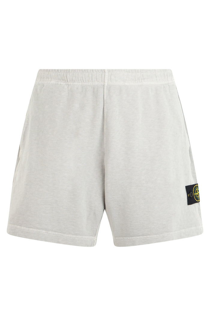 Stone Island Pearl Grey Cotton Fleece Jogger Shorts