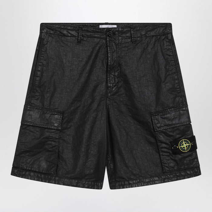 Stone Island Black Cargo Bermuda Shorts With Relaxed Fit
