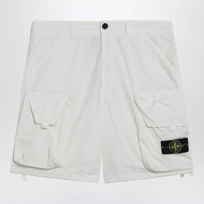 Stone Island White Cotton And Nylon Ripstop Cargo Shorts