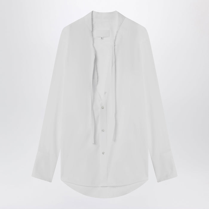 Maison Margiela Deep V-Neck Cotton Poplin Shirt In White