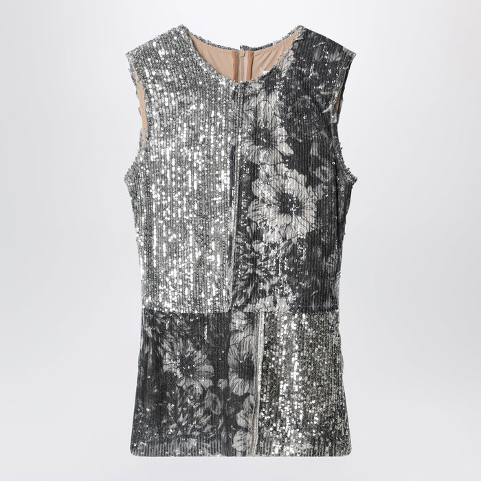 Maison Margiela Floral Sequin Sleeveless Top In Ice Blue