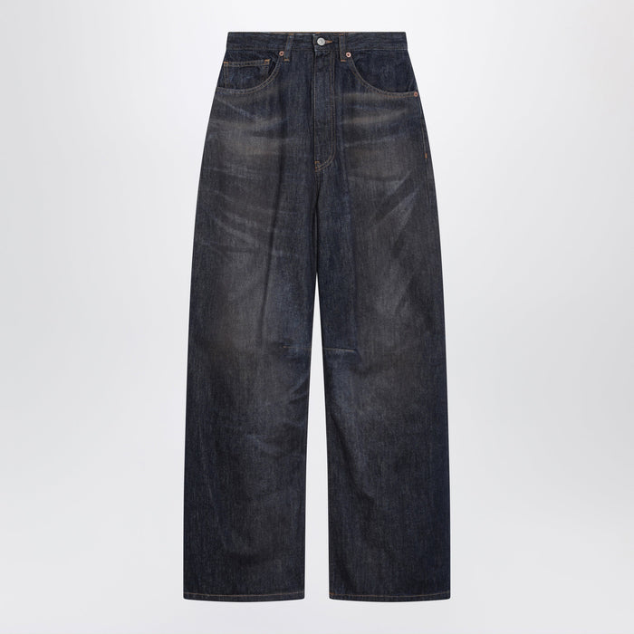Mm6 Maison Margiela Dark Blue Wide-Leg Jeans With Worn Effect
