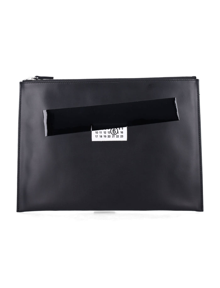 Mm6 Maison Margiela Mm6 Maison Margiela Black Leather Pouch With Logo And Tape Detail