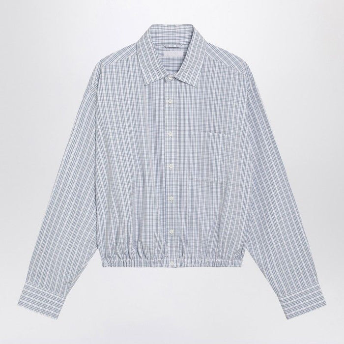 Prada Cropped Checkpattern Shirt In White/Light Blue