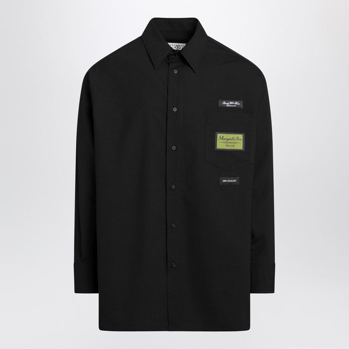 Mm6 Maison Margiela Black Wool-Blend Shirt With Label Details