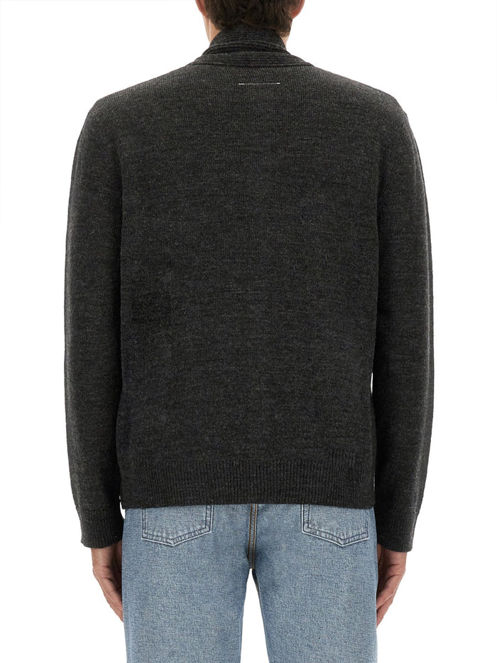 Mm6 Maison Margiela Grey Wool-Blend Cardigan With Scarf