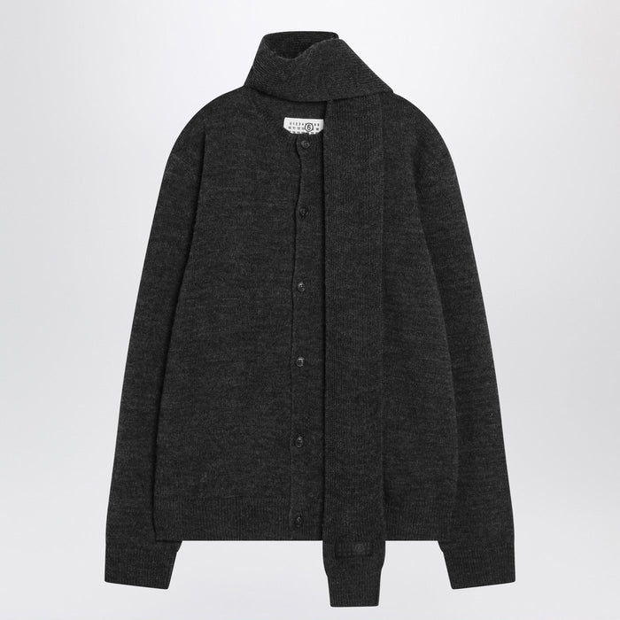 Mm6 Maison Margiela Grey Wool-Blend Cardigan With Scarf