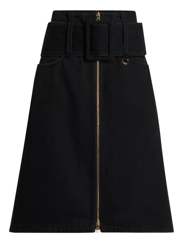 Patou Zipped Midi Belted Skirt