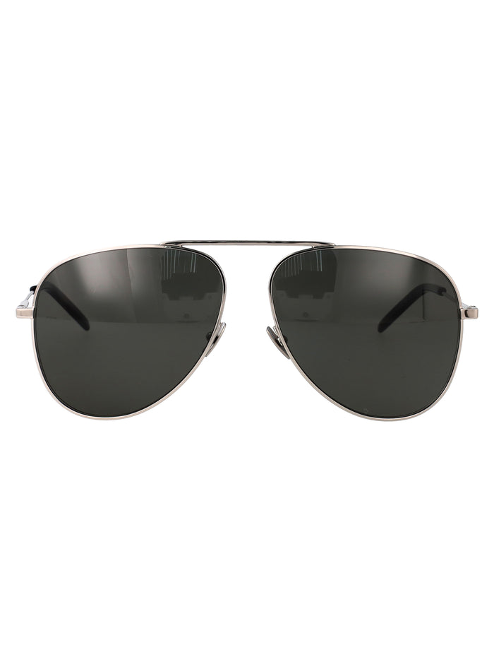 Saint Laurent Silver-Silver-Grey Metal Sunglasses