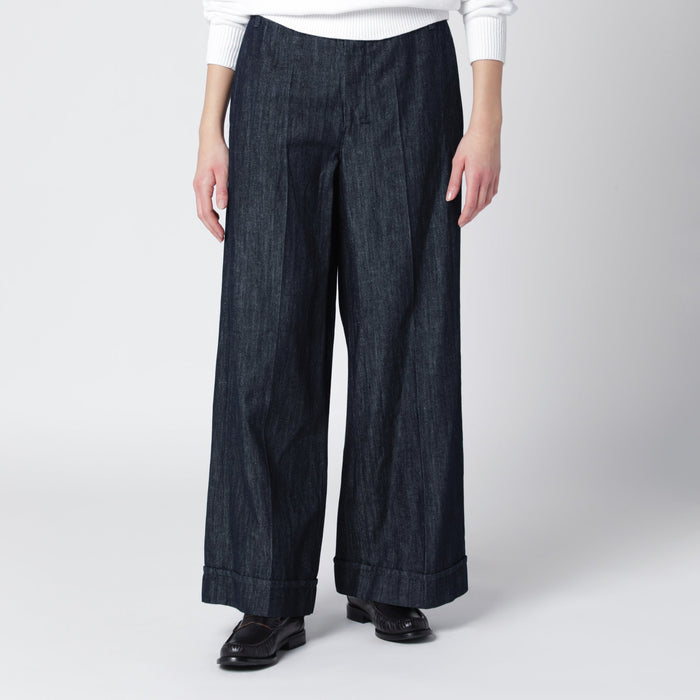 Max Mara S Straight Navy Blue Cotton And Linen Denim Trousers