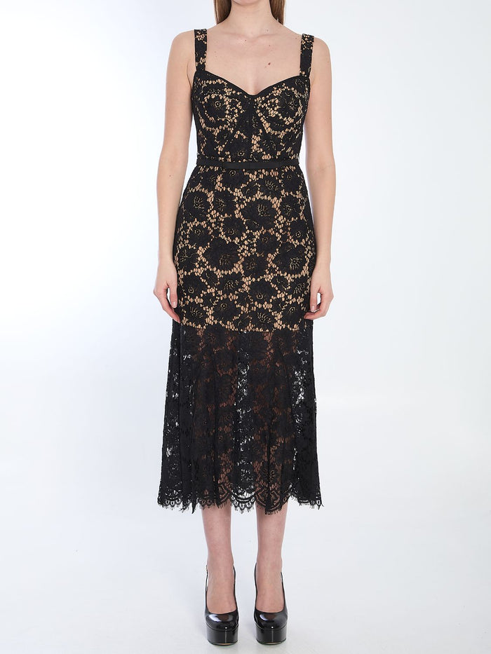 Self-Portrait Black Fine Lace Midi Dress