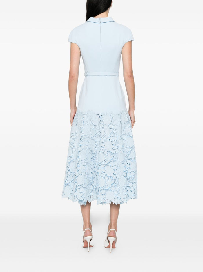 Self-Portrait Light Blue Crepe Dress With Flowers And Belt