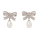 Self-Portrait Crystal Bow Pearl Droplet Earrings - - Metal - Silver