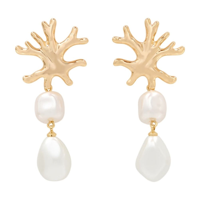 Self-Portrait Coral Pearl Earrings - - Metal - Gold