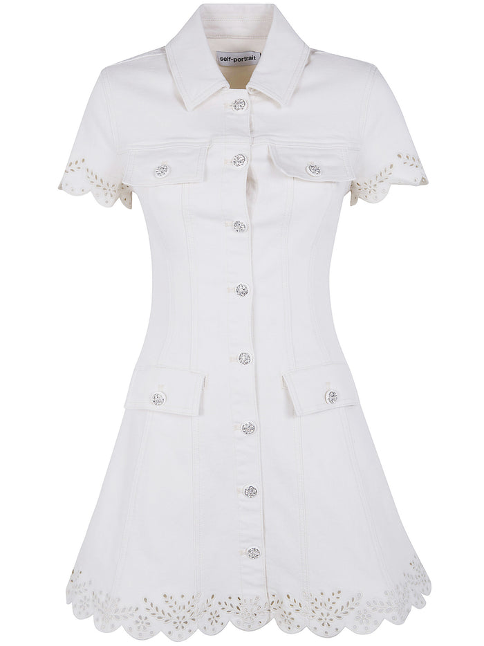 Self-Portrait Cream Broderie Denim Mini Dress
