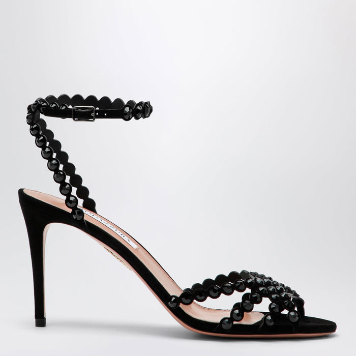 Aquazzura Tequila Black Sandals In Suede With Crystals