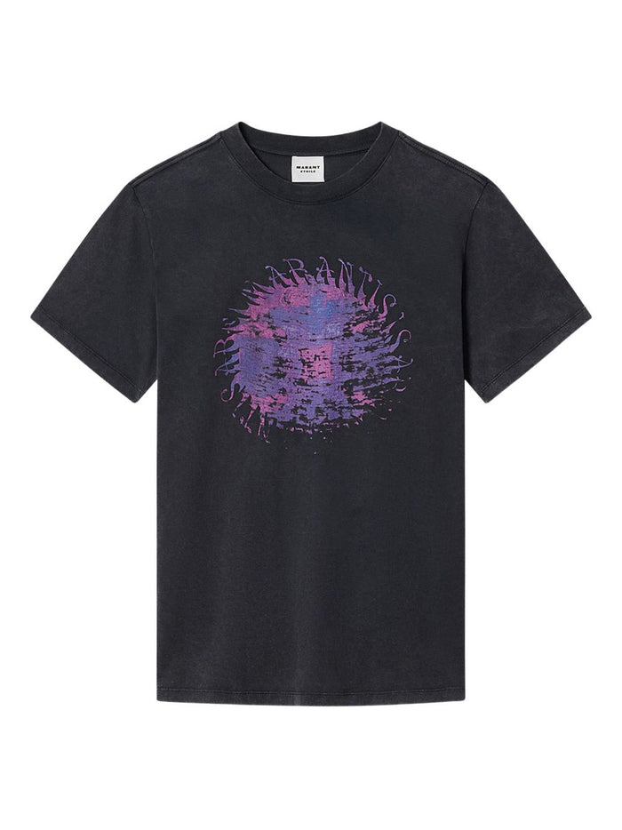 Isabel Marant Etoile Black Washed Zoeline Ss T-Shirt Lilac Print