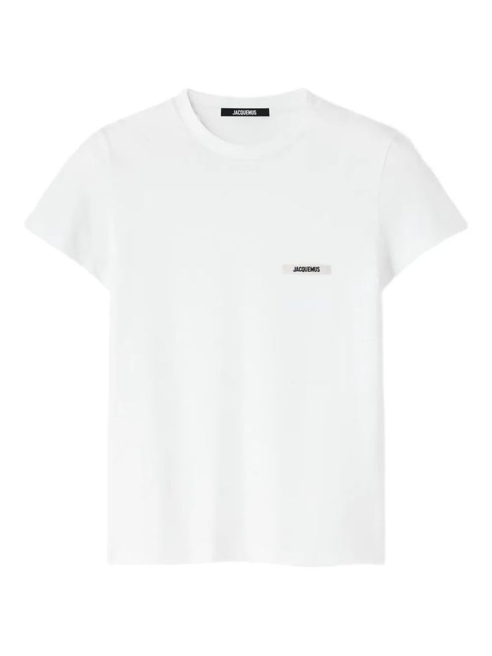 Jacquemus White Ss T-Shirt Black Logo Patch