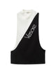 Versace A Cutout Stretch Cotton Jersey Tank Top Featuring A Ribbed V-Neckline And An '80S-Inspired Versace Logo Embroidery At The Front. Black Colour-Block Design Logo Print To The Front Ribbed V-Ne