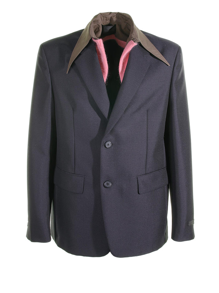 Prada Single-Breasted Jacket In Blue Mohair Wool