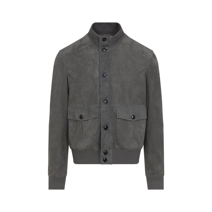 Zegna Medium Grey Lamb Leather Blouson Jacket