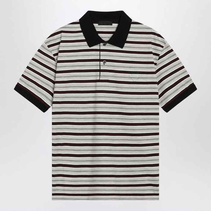 Prada Ivory/Garnet Striped Cotton Polo Shirt