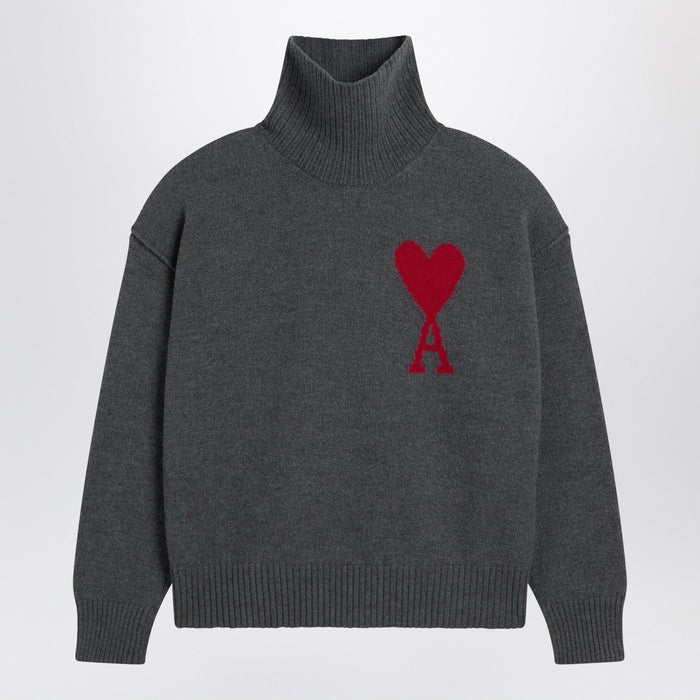 Ami Paris Grey Turtleneck Sweater Ami De Coeur
