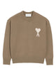 Ami Paris Beige Taupe Ecru Wool Crewneck Sweater