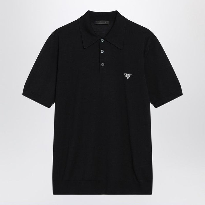 Prada Blue Polo Shirt In Combed Wool