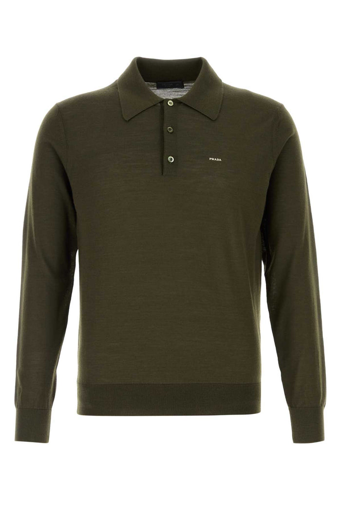 Prada Olive Green Wool Polo Shirt